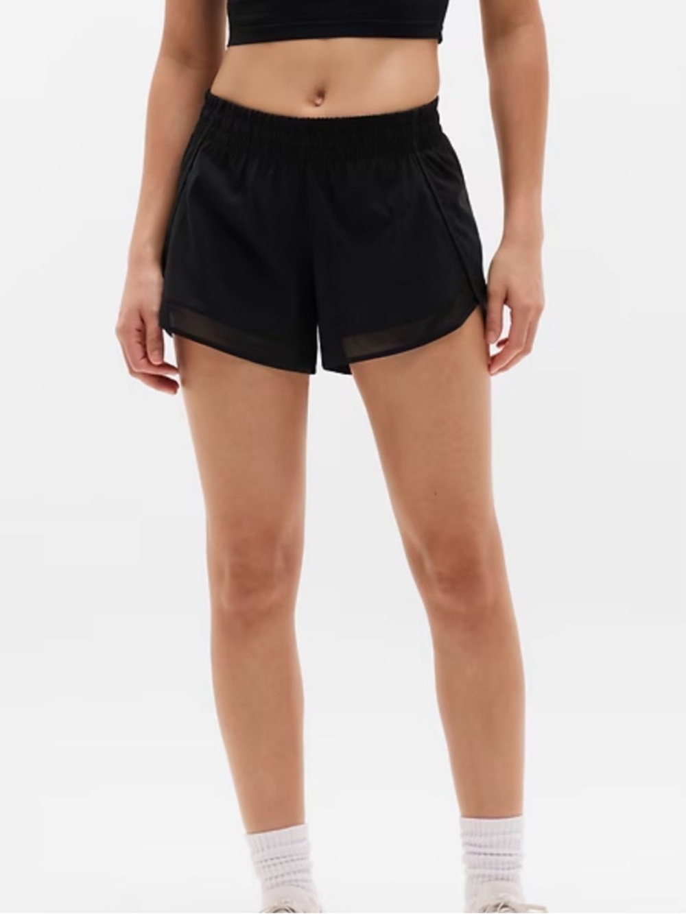 Athleta Black Mesh Racer Run Mid Rise 4" Short